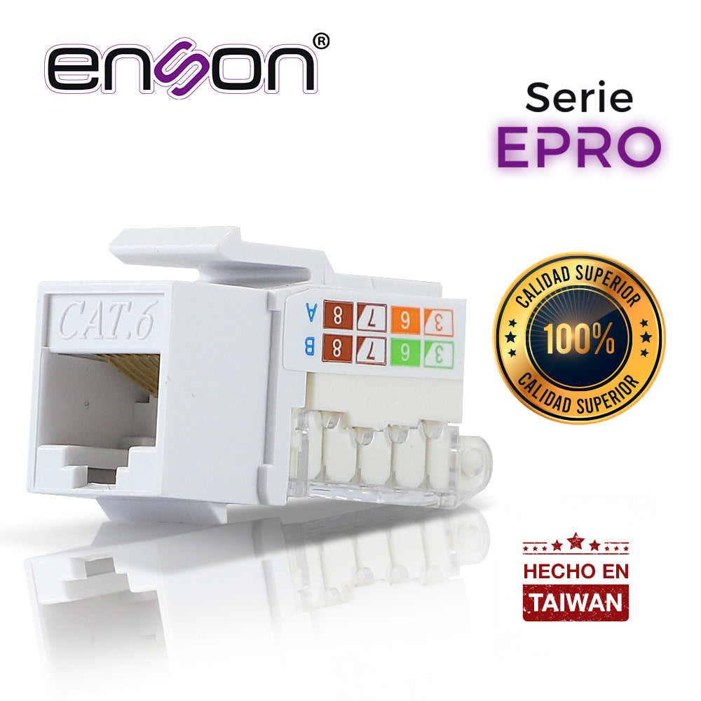 CONECTOR MODULAR JACK RJ45 ENSON EPRO-TLJACK6-WH SERIE PRO TERMINADO SIN PINZAS POSICION VERTICAL CAT6 COLOR BLANCO COMPATIBLE CON PLACAS ENSON EPRO-FP