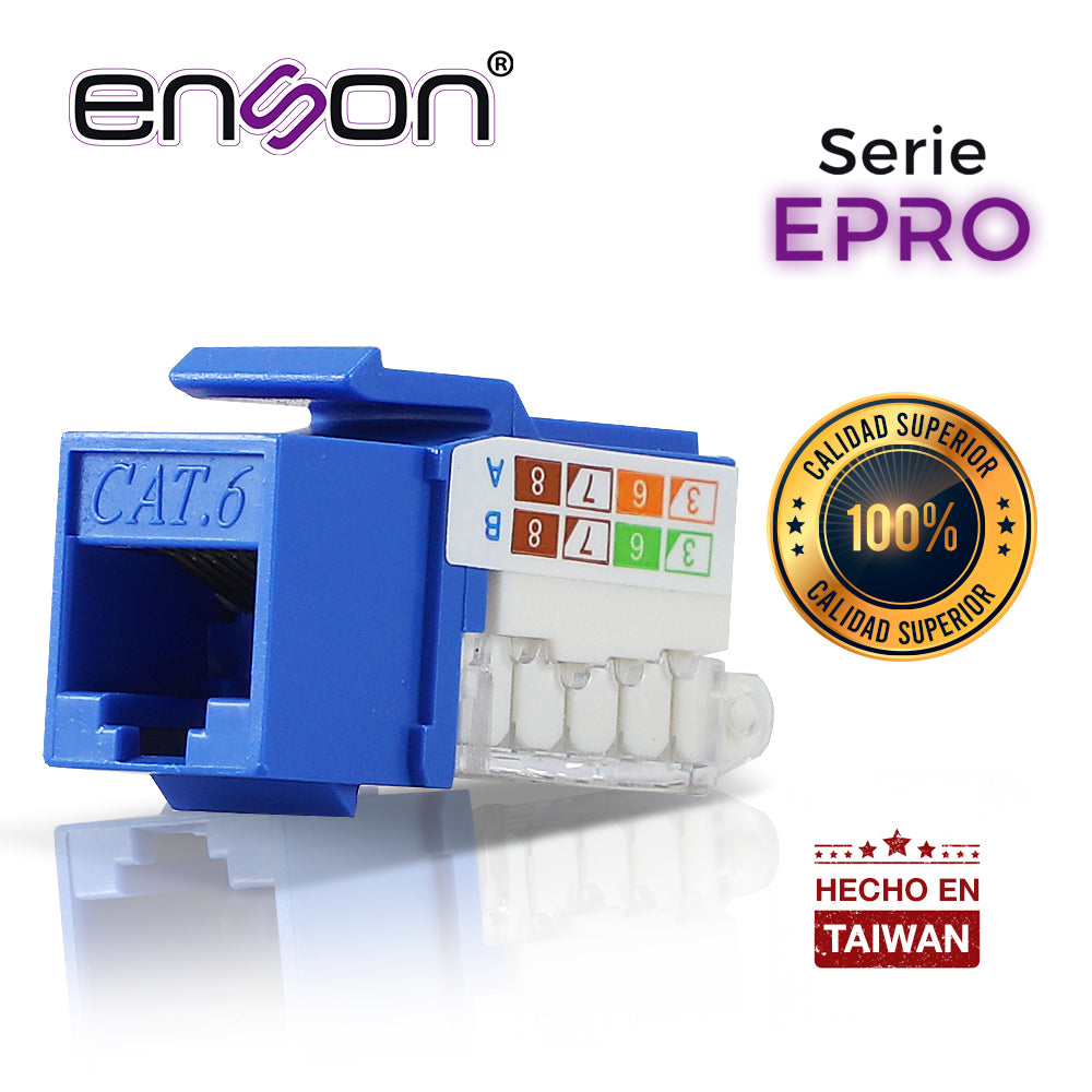 CONECTOR MODULAR JACK RJ45 ENSON EPRO-TLJACK6-BL SERIE PRO TERMINADO SIN PINZAS POSICION VERTICAL CAT6 COLOR AZUL COMPATIBLE CON PLACAS ENSON EPRO-FP