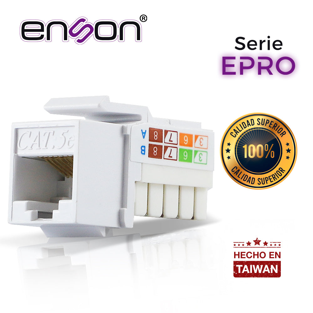 CONECTOR MODULAR JACK RJ45 ENSON EPRO-JACK5E-WH SERIE PRO POSICION VERTICAL CAT5E COLOR BLANCO COMPATIBLE CON PLACAS ENSON EPRO-FP REQUIERE USO DE PINZAS EPRO-JACKTOOL