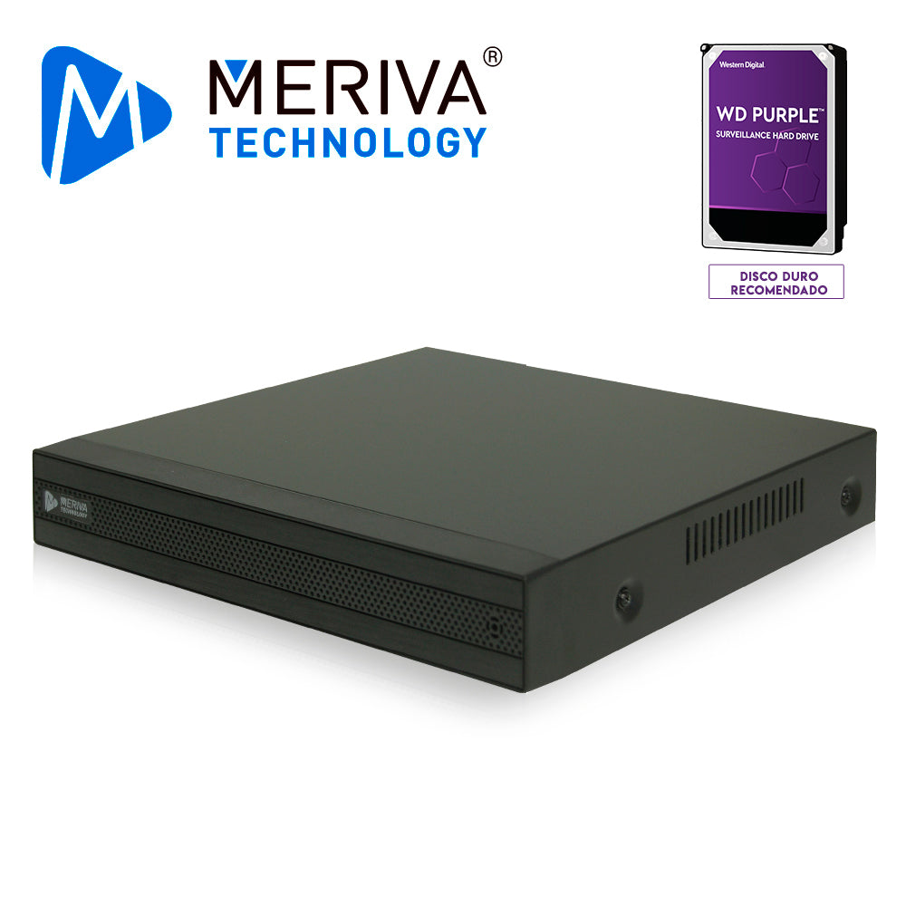 NVR H.265 8 CANALES IP 5MP MERIVA TECHNOLOGY MNVR-1688-8P / 8 POE / ONVIF / SALIDA 1 HDMI + 1 VGA SIMULTANEAS / P2P CLOUD / SO. N9000 / 1DD