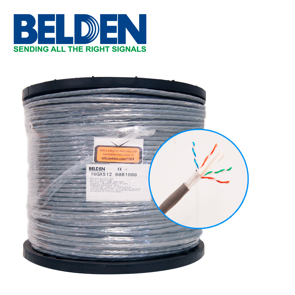 CABLE UTP CAT6A BELDEN 10GXS12 0081000 / INTERIOR / GRIS / 625MHZ / 4 PARES / 23 AWG / FORRO PVC / CMR / BOBINA / 1 000 PIES 305 METROS