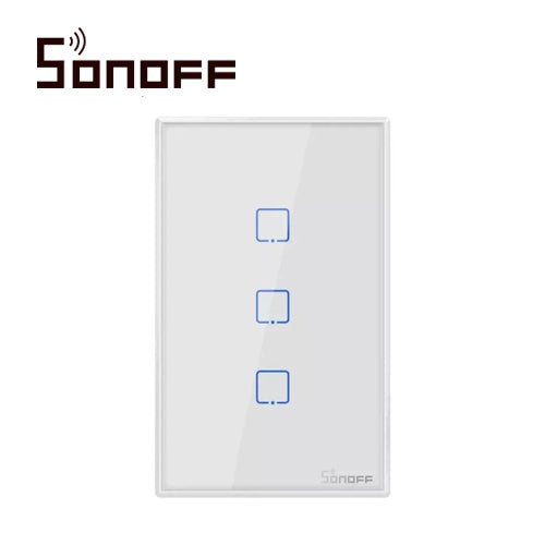 APAGADOR DE PARED TOUCH ON/OFF SONOFF T2US3C SMART INALAMBRICO WIFI PARA SOLUCION DE SMART HOME CON TEMPORIZADOR PARA IOS Y ANDROID COMPATIBLE CON ALEXA/GOOGLE HOME/IFTTT 3CH WIFI 2.4GHZ RF 433 HASTA 2AMP POR CANAL