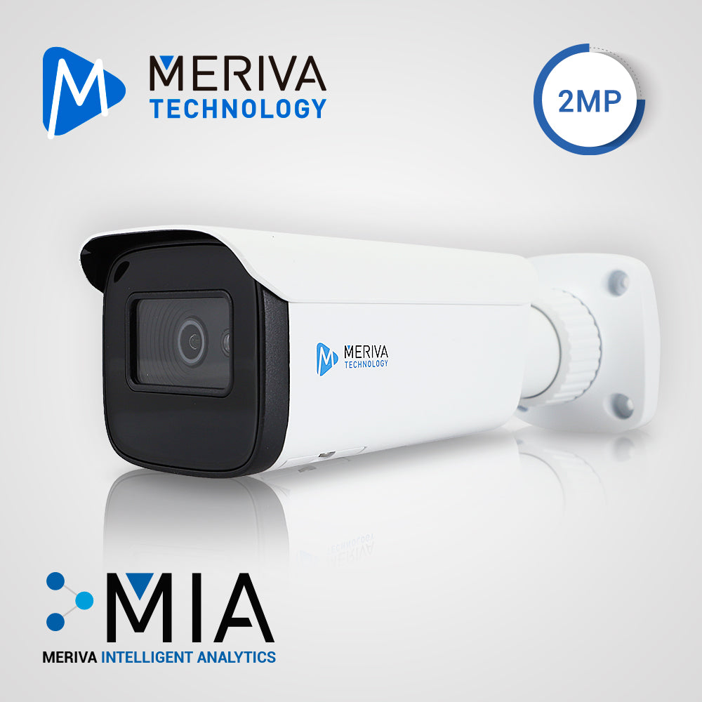 CAMARA IP BULLET MERIVA TECHNOLOGY MOB-E300F / 2MP / H.265+ / 2.8MM / 30 - 50M IR / IP67 / METALICA / 12 VCD / POE / P2P / SOPORTA MICRO SD HASTA 256 GB (NO INCLUIDA) / ENTRADA AUDIO / MIA 2.0 / ONVIF / FACE DETECTION - CONTROL DE AFORO / PARA RECON