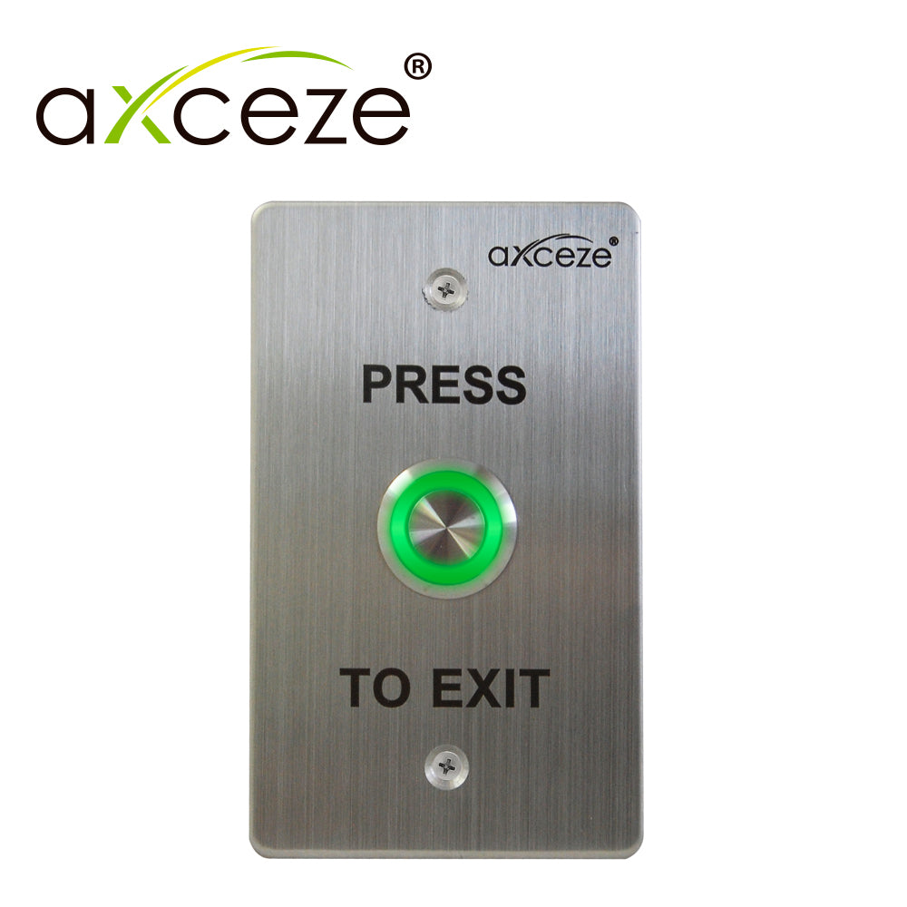 BOTON LIBERADOR AXCEZE AX-B90 BOTON TIPO PUSH PARA EXTERIOR PROTECCION IP67 FABRICADO EN ACERO INOXIDABLE CONEXION A 2 HILOS MEDIDAS 115 X 70 X 36MM CUENTA CON LOS ESTADOS N.O. Y N.C.
