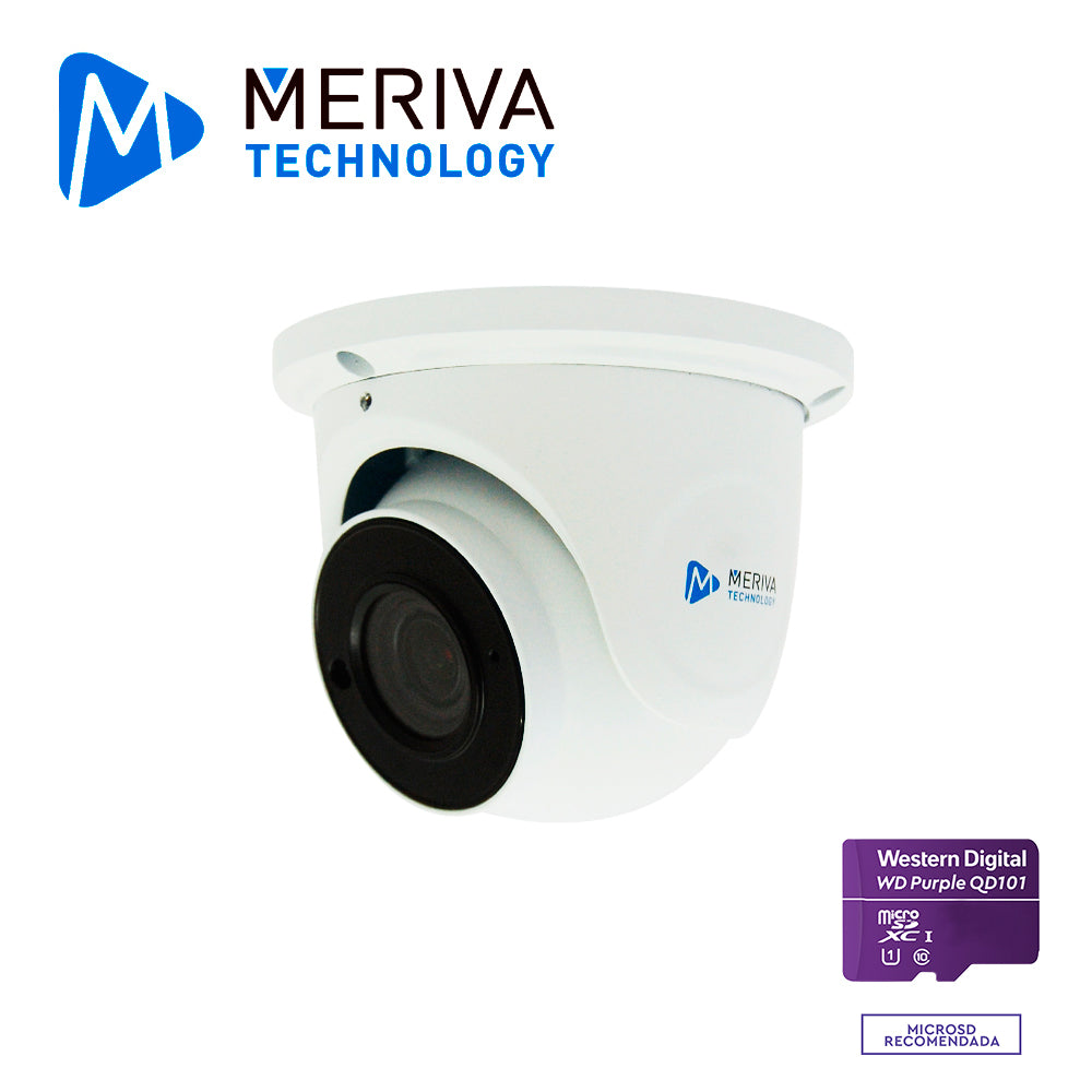 CAM IP DOMO EYEBALL MERIVA TECHNOLOGY MFD-500ZS3A / 5MP / 2.8-12MM LENTE MOTORIZADO / H.265 / 50M IR / MICRÓFONO INTEGRADO / MIA INTEGRADO / METALICA / IP67 / POE / 12VCD