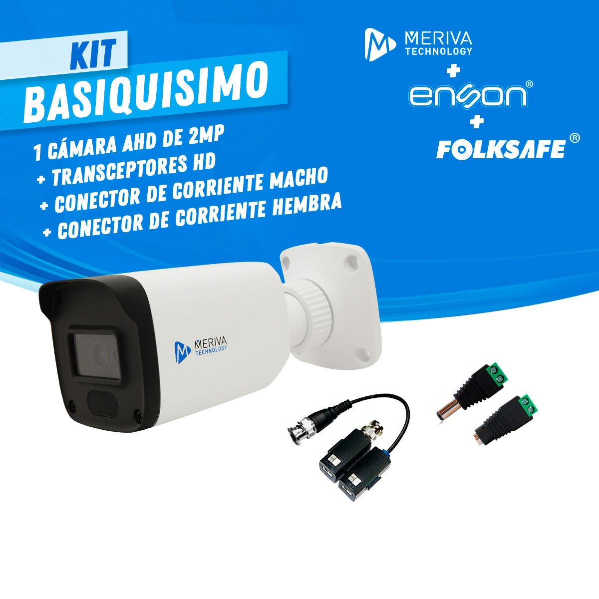 KIT BASIQUISIMO 1 MERIVA TECHNOLOGY - FOLKSAFE 1x MBASHD2202 CAMARA HD BULLET MERIVA TECHNOLOGY 1080P / 2.8MM / 20M IR / IP67 / METPALICA / 12VCD 1x FS-HDP4101C TRANSCEPTOR DE VIDEO PASIVO FOLKSAFE / TERMINALES PUSH / 1 CH / DISTANCIA MAXIMA 320M /