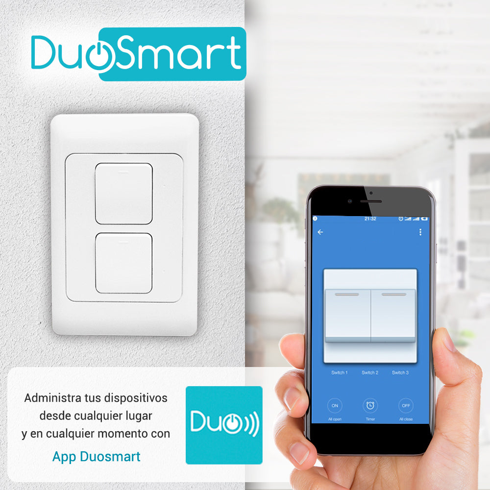 SWITCH APAGADOR WIFI 2.4 GHZ DUOSMART A20  DE 2 UNIDADES COMPATIBLE CON ALEXA Y GOOGLE HOME CON TEMPORIZADORES COMPATIBLE CON APP DUOSMART
