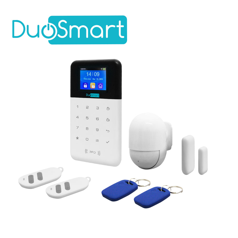 KIT ALARMA INALAMBRICA DUOSMART C30 COMUNICACION DUAL WIFI 2.4 GHZ RF 433.92 INCLUYE 1 PANEL CON TECLADO 1 PIR 1 MAGNETO 2 LLAVEROS MONITOREO EN APP DUOSMART **COMPATIBLE CON SENSORES DUOSMART C Y SIRENA INALAMBRICA**