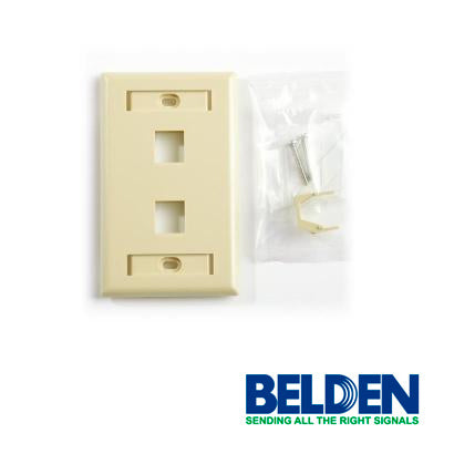 PLACA DE PARED (FACEPLATE) BELDEN AX104197 2 PUERTOS COMPATIBLE CON JACKS ESTILO KEYCONNECT CAT6A CAT6 CAT5E CONECTORES DE FIBRA OPTICA Y COAXIALES COLOR MARFIL USO INTERIOR MATERIAL PLASTICO UL94V INCLUYE TORNILLO 6-32 ETIQUETA DE CARTON VENTANA TR