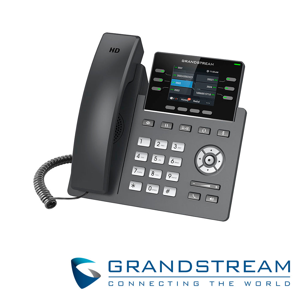 TELEFONO IP HD GRADO CARRIER GRANDSTREAM GRP2613 3 CUENTAS SIP 6 TECLAS MULTI FUNCION LCD DE 320X240 2XGIGAETH PLACA FRONTAL INTERCAMBIABLE 24 TECLAS TECLAS BLF DIGITALES SOPORTA POE 802.3AF INCLUYE ADAPTADOR DE CORRIENTE 5V 0.6A