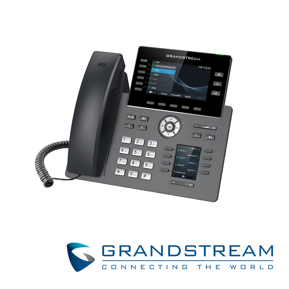 TELEFONO IP HD GRADO CARRIER GRANDSTREAM GRP2616 6 CUENTAS SIP 6 TECLAS MULTI FUNCION PANTALLA LCD 4.3 PULGADAS (480X272PX) Y 2.4PULGADAS (240X320PX) CON 8 TECLAS BLF 2XGIGAETH PLACA FRONTAL INTERCAMBIABLE SOPORTA POE 802.3AF WIFI DUALBAND AC