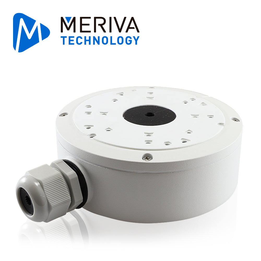 CAJA DE CONEXIONES REDONDA MERIVA TECHNOLOGY MVA-JB0302 / MONTAJE EN PARED O TECHO / COMPATIBLE CON CAMARAS CON PREFIJO MBASHD / MSC TIPO DOMO O EYEBALL / MFD / MTD TIPO DOMO O EYEBALL EN IP CON LENTE FIJO / MOB TIPO BULLET CON LENTE MOTORIZADO / M