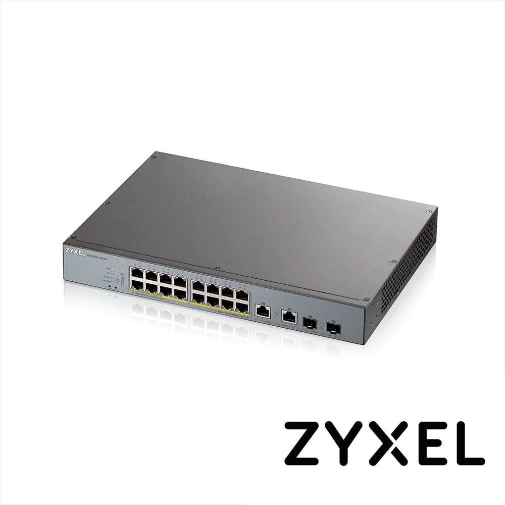 SWITCH ZYXEL GS1350-18HP 16 PUERTOS RJ45 100/1000 MBPS CON POE AF/AT + 2 PUERTOS SFP 1000 MBPS ADMINISTRABLE L2 COMPATIBLE CON NEBULA ENERGIA TOTAL 130W CON 16 PUERTOS POE EXTENDED