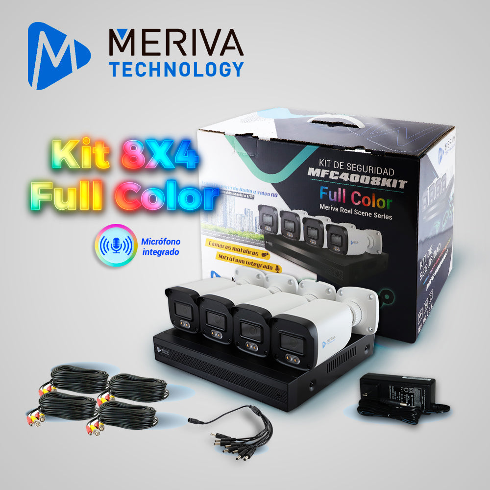 KIT 8X4 MFC4008KIT INCLUYE 1 DVR MXVR-4008A 8CH 1080P-LITE SOPORTA AUDIO SOBRE COAXIAL O UTP + 4 CÁMARAS HD MERIVA TECHNOLOGY BULLET 1080P 2.8MM TECNOLOGÍA FULL COLOR / MICRÓFONO INTEGRADO / CARCASA METÁLICA / IP67 / 12VCD MFC-2022A + 4 CABLES PRE