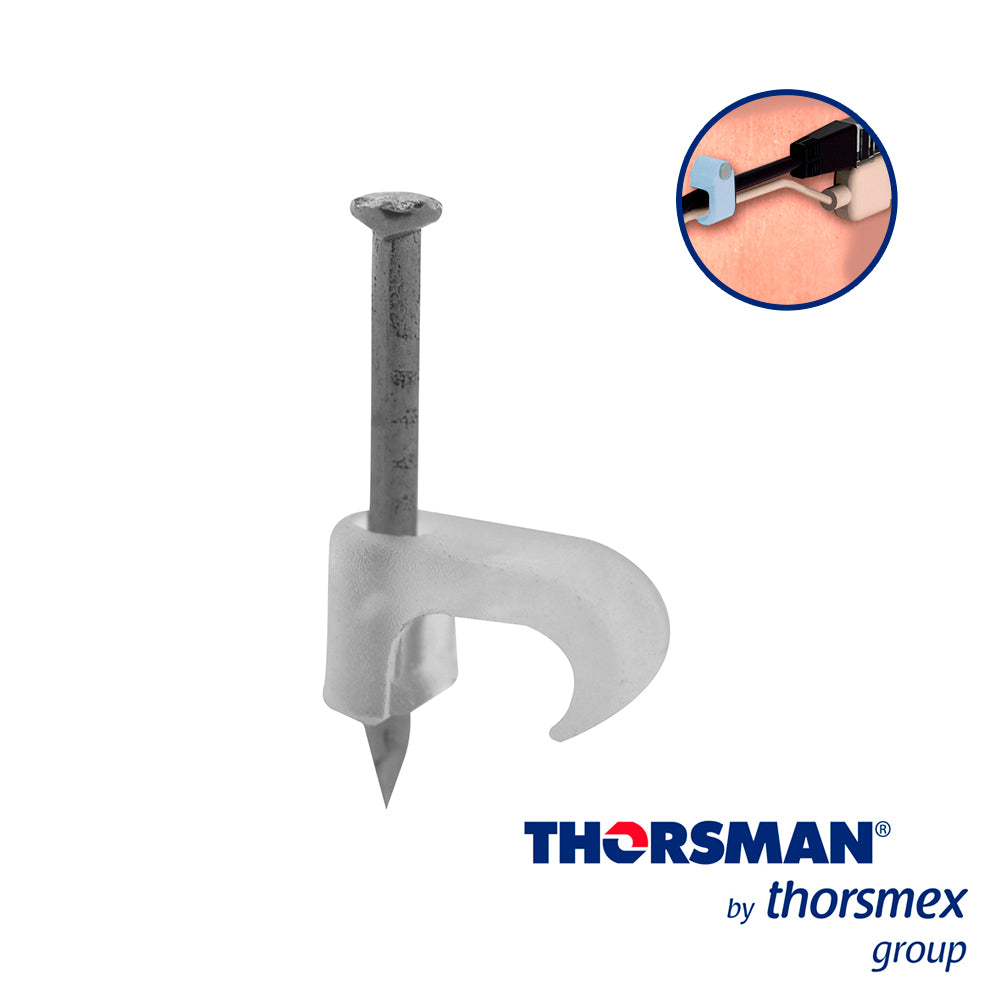 GRAPAS SUJETHOR PLANO THORSMAN 3209-00100 TC5X8 CAJA /100PZAS COLOR NATURAL IDEAL PARA CABLES CALIBRE 16 CLAVO GALVANIZADO GRAPA DE POLIETILENO RESISTENTE AL IMPACTO CORROSIÓN HUMEDAD Y CLIMAS EXTREMOS