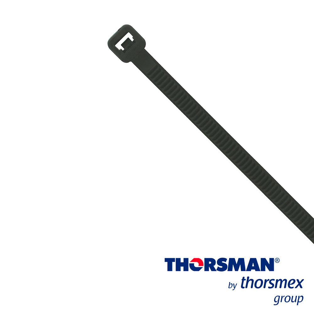 CINCHO NYLON TH-190 THORSMAN 4200-03001 COLOR NEGRO A 4.8MM - L 190MM BOLSA/100PZS DIAMETRO MAXIMO CAPACIDAD DE ATADO 49mm FABRICADO EN POLIAMIDA (Nylon 66) GRADO DE FLAMABILIDAD UL 94 V-2 RESISTENTE A LA CORROSIÓN HUMEDAD Y CLIMAS EXTREMOS
