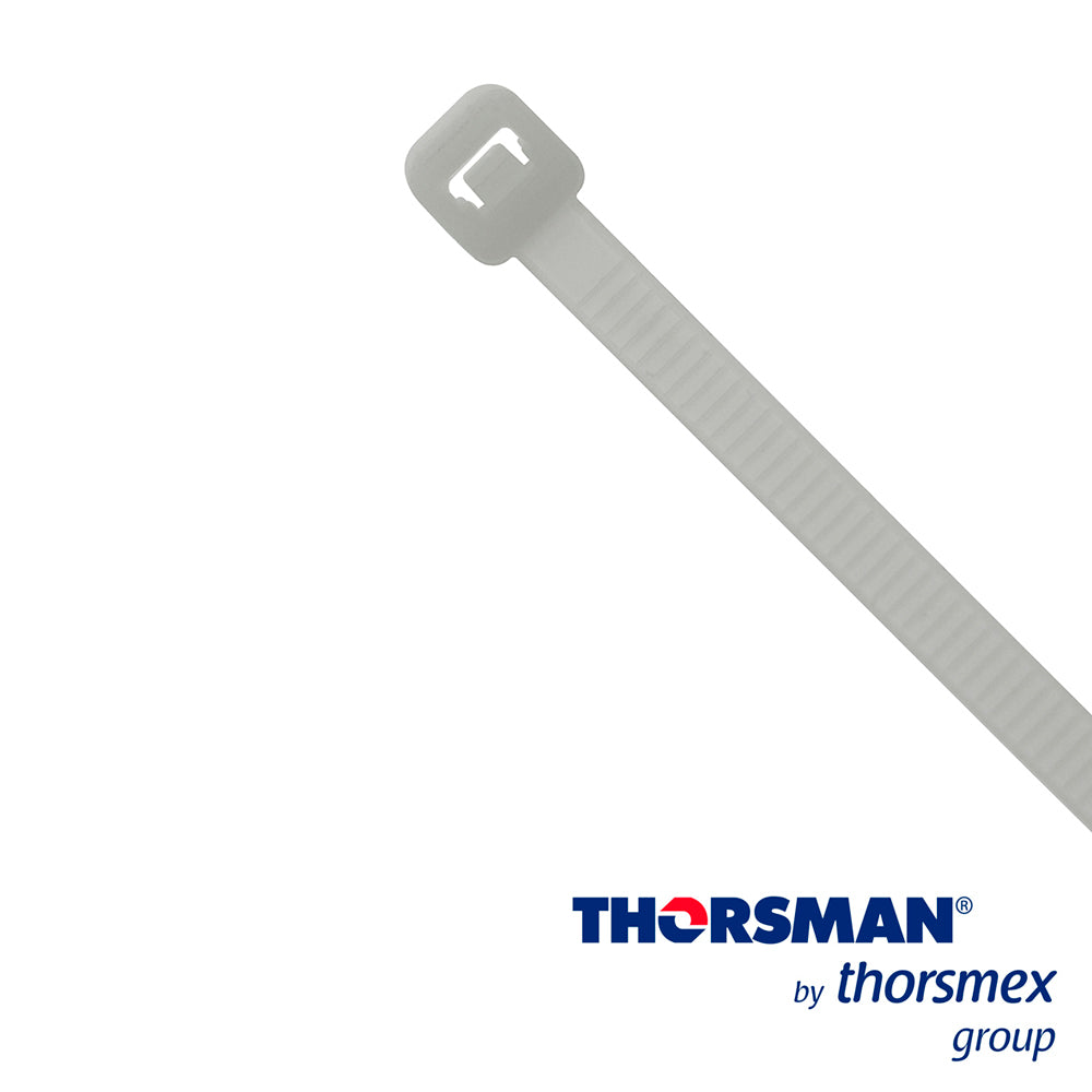 CINCHO NYLON TH-360 THORSMAN 4200-05000 COLOR NATURAL A 4.8MM- L 360MM BOLSA/100PZS DIAMETRO MAXIMO CAPACIDAD DE ATADO 105mm FABRICADO EN POLIAMIDA (NYLON 66) GRADO DE FLAMABILIDAD UL 94 V-2 RESISTENTE A LA CORROSIÓN HUMEDAD Y CLIMAS EXTREMOS