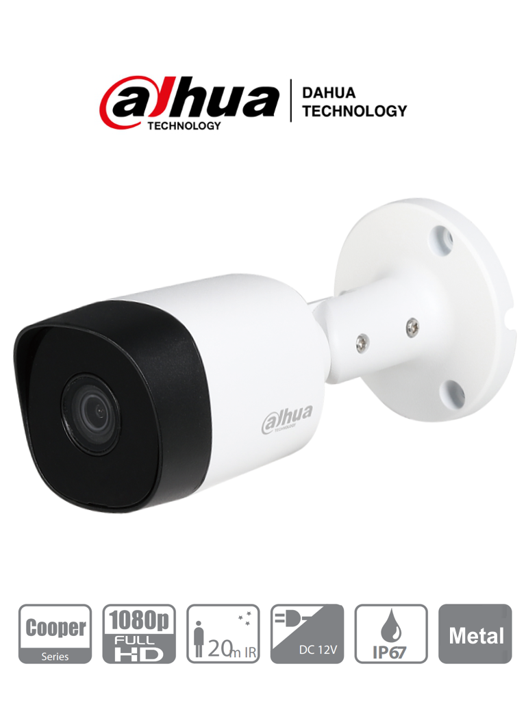 DAHUA HAC-B2A21 - Camara Bullet HDCVI 1080p/ 720p/ 82 Grados de Apertura/ Lente 3.6 mm/ IR de 20 Mts/ IP67/ Metalica/ TVI AHD y CVBS/