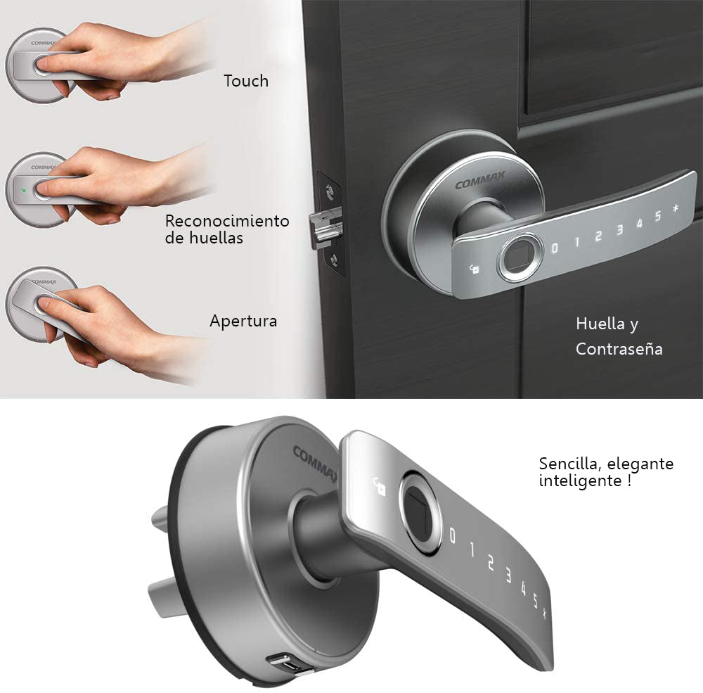 COMMAX CDL800WL - Cerradura biométrica inteligente con capacidad para 100 huellas  teclado touch para 4 passwords y fácil instalación