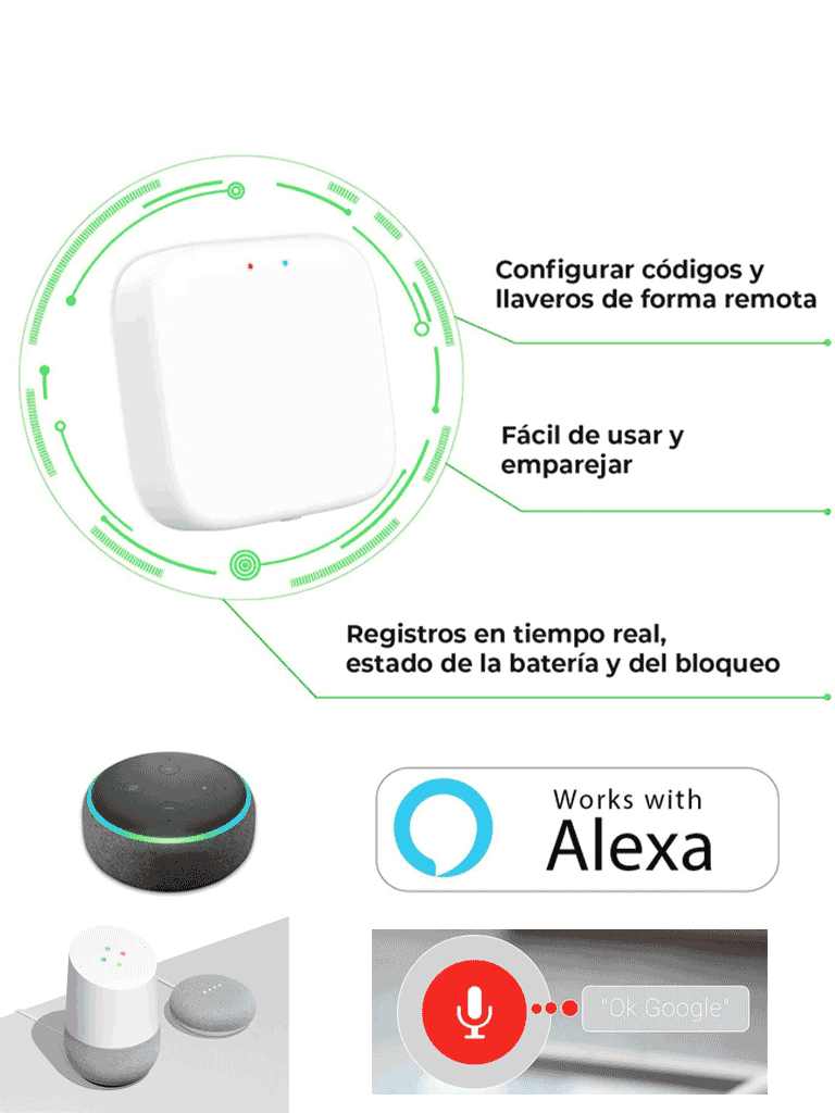 ZKTECO SLG200 - Módulo GATEWAY para cerraduras ML200 y ML300 / Permite apertura remota y control por voz con Alexa y Asistente de Google / App ZSmart