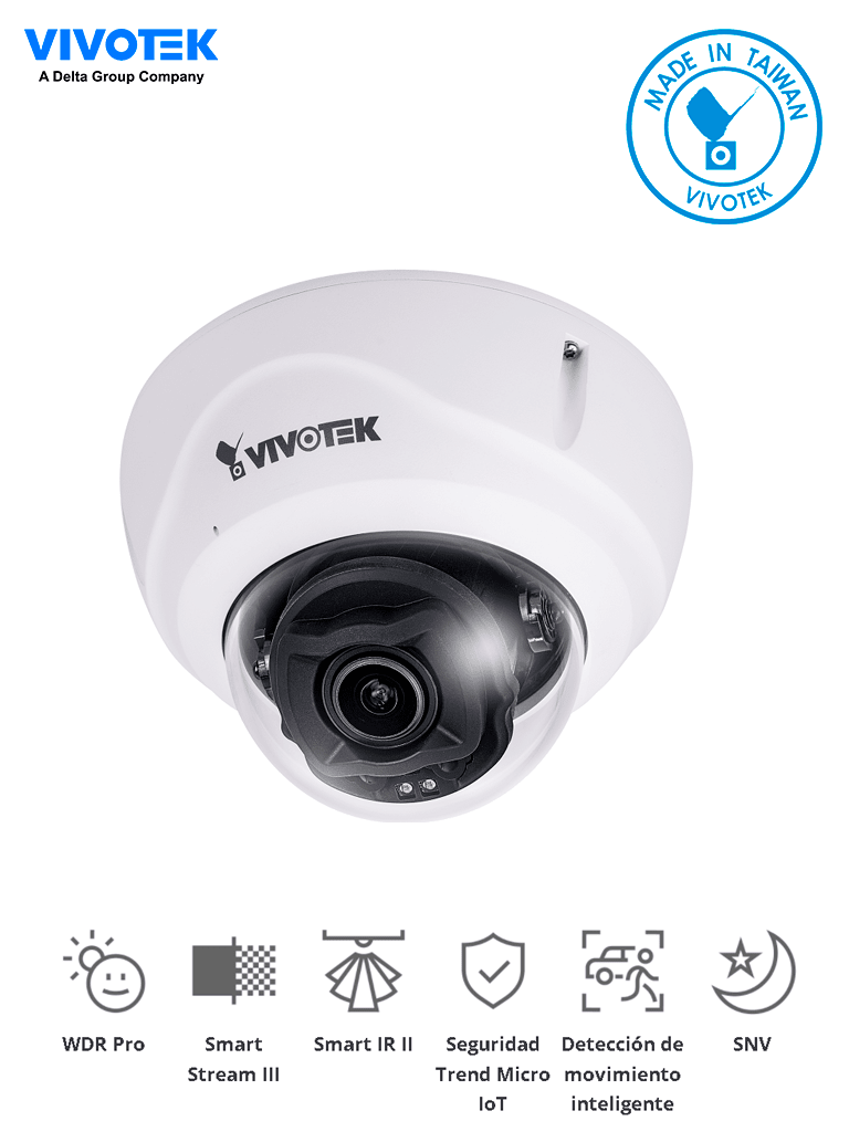 VIVOTEK FD9387-HTV-A - Camara IP domo Exterior Antivandalica 5 Megapixeles Lente Varifocal Motorizado 2.7~13.5mm WDR Pro Smart IR II 50mts Ciberseguridad Trend Micro Microfono Integrado Protección IP67 IK10 ONVIF NDAA