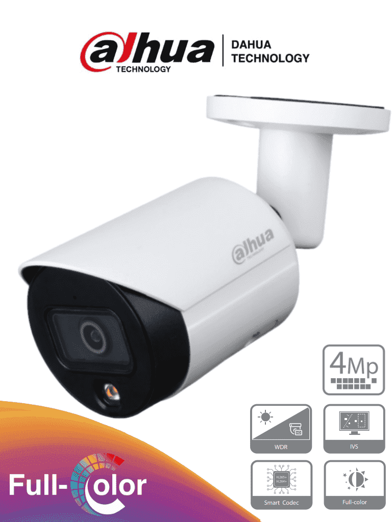DAHUA IPC-HFW2439S-SA-LED-28 - Camara Bullet IP de 4 Megapixeles/ Full Color/ Lente de 2.8 mm/ Microfono Integrado/ 96 Grados de Apertura/ H.265/ Luz para 30 Mts/ Metalica/ WDR Real de 120 dB/ Ranura para MicroSD/ IP67/ PoE/