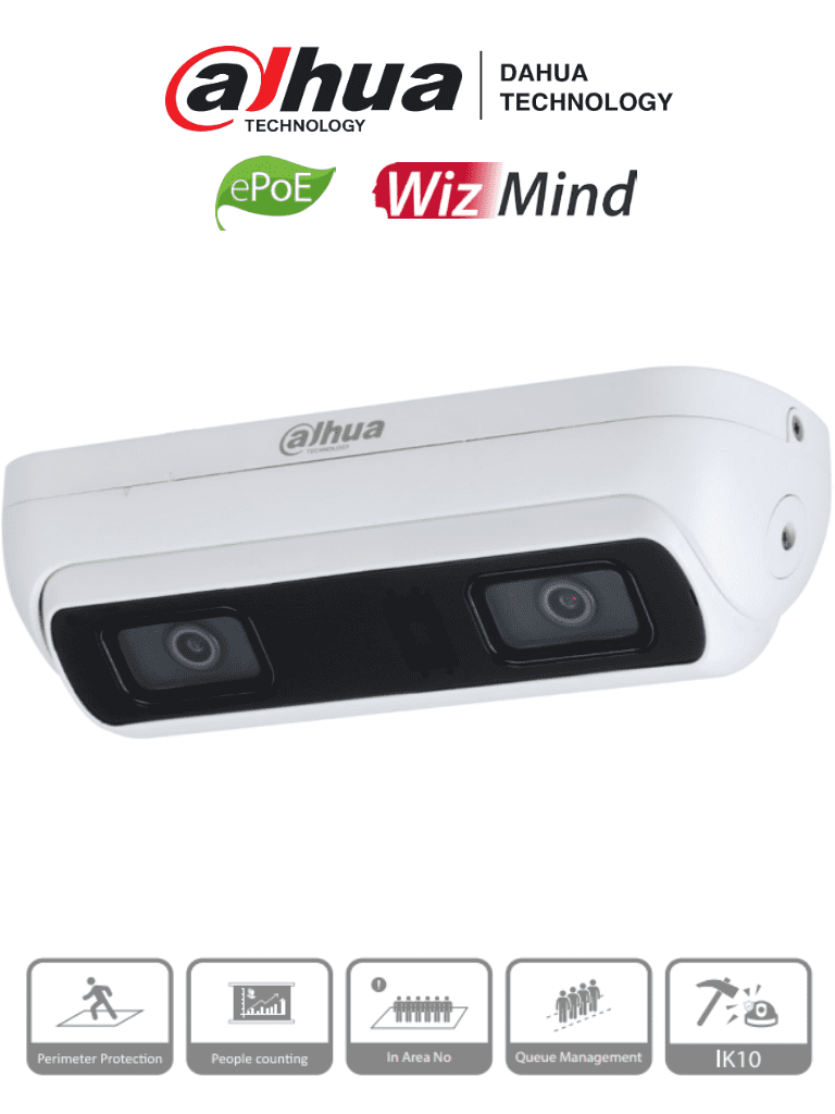 DAHUA IPC-HDW8341XN-3D-0360B-S2 - Cámara IP Dual Resolución de 3 MP/ Lente 3.6 mm/ ? 79°/ IR 20 mts/ IA WizMind/ Cont. de Personas/ Personas en Areas/ Gestion de Filas/ Starlight/ ePoE/H.265+/ IP67/ IK10/ Micrófono/ Sirena/ E&S Alarma y Audio