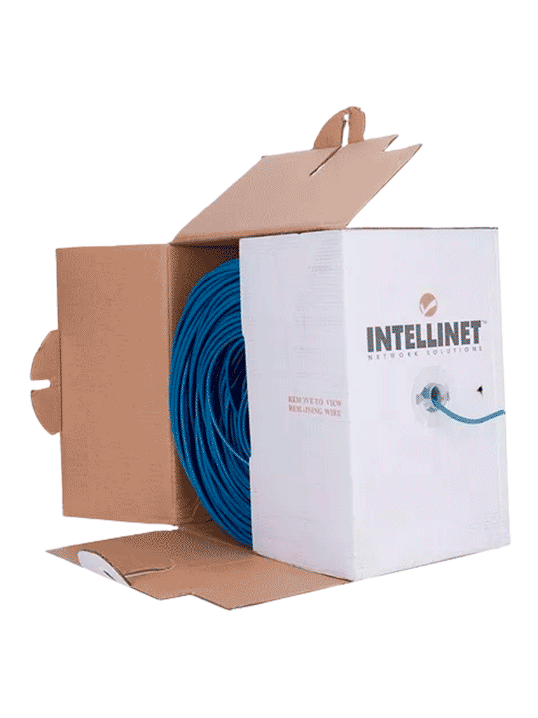 INTELLINET 705059 Bobina de Cable UTP Cat6 Sólida 100% cobre Cable UTP Filamento sólido 23 AWG 100% cobre clasificación CM 305 m Azul