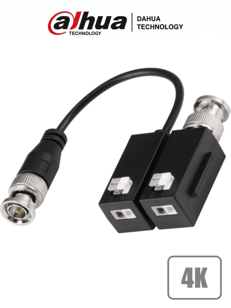 DAHUA PFM800B-4K - Transceptores pasivos 4K que transmiten video de hasta 8MP a 200 metros. Compatibles con resoluciones 720P 1080P 4MP 5MP y 4K en formatos HDCVI TVI AHD y CVBS. Ideales para vigilancia en alta resolución y largas distancias.