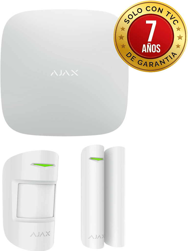 AJAX KIT STARTER - Panel de alarma Hub2Plus conexión Ethernet / WiFi / LTE APP “AJAX PRO” iOS y Android 1 sensor de movimiento y 1 detector de puerta o ventana con entrada auxiliar en color blanco