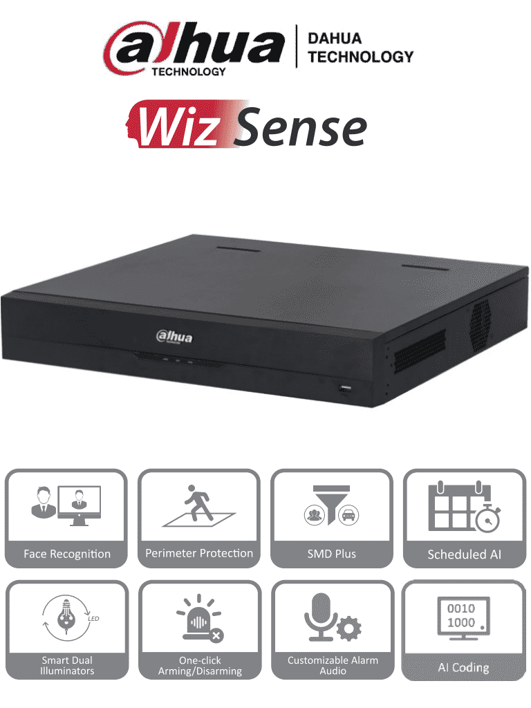 DAHUA XVR5416L-I3 - DVR de 16 Canales 5 Megapixeles Lite/ 4 Bahías para Discos Duros/ WizSense/ IA/ H.265+/ 8 Canales IP Adicionales/ Hasta 24 Canales IP/ 2 Ch de Reconocimiento Facial/ SMD Plus/ Codificación IA/ IoT & POS/ E&S de Alarmas/