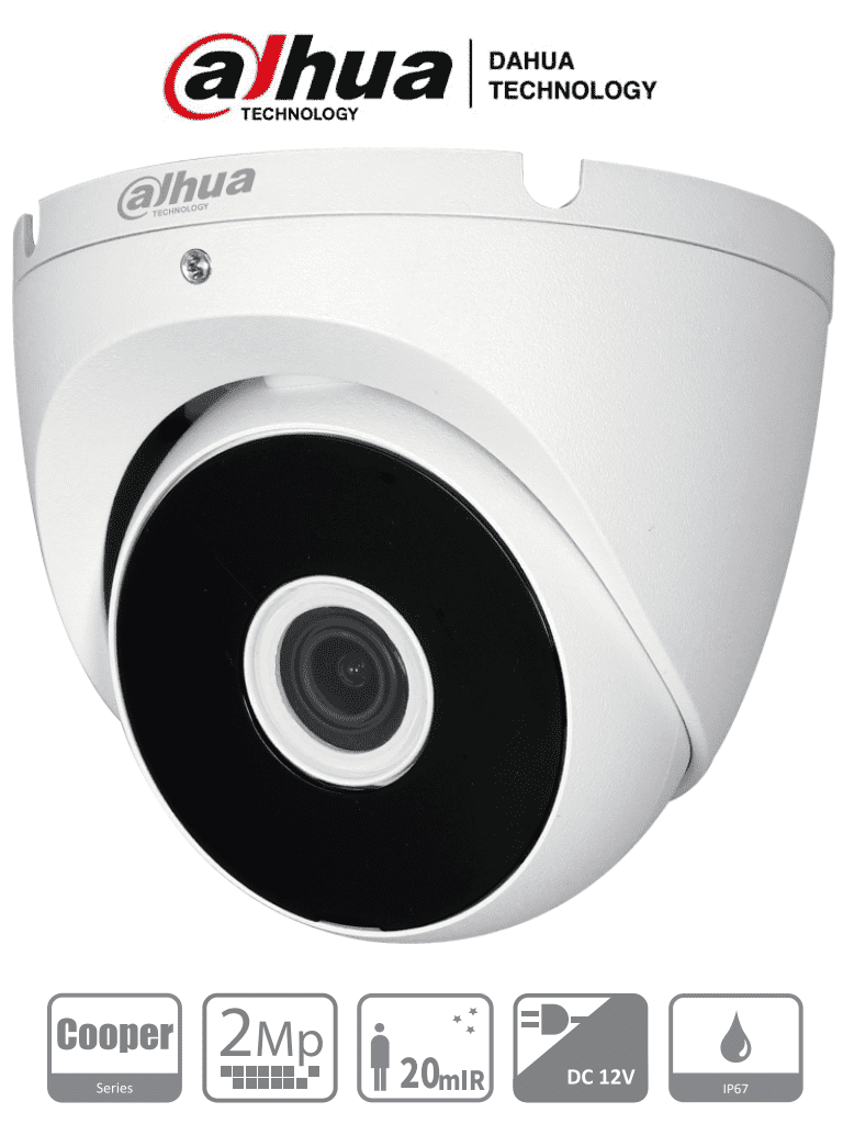 Dahua HAC-T2A21N-28: Cámara domo de 2MP 1080p lente de 2.8mm con ángulo de visión de 100 grados IR de 20m carcasa metálica protección IP67. Compatible con CVI TVI AHD CVBS/ #VolDH