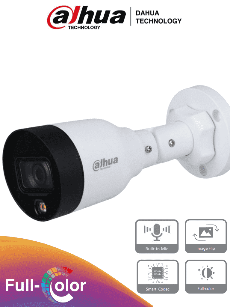 DAHUA IPC-HFW1439S1-A-LED-S4 -Camara IP Bullet de 4 Megapixeles/ Full Color/ Lente de 2.8mm/ 95 Grados de Apertura/ Microfono Integrado/ 15 Metros de Iluminación con Luz Visible/ H.265+/ WDR de 120 dB/ #FULLC