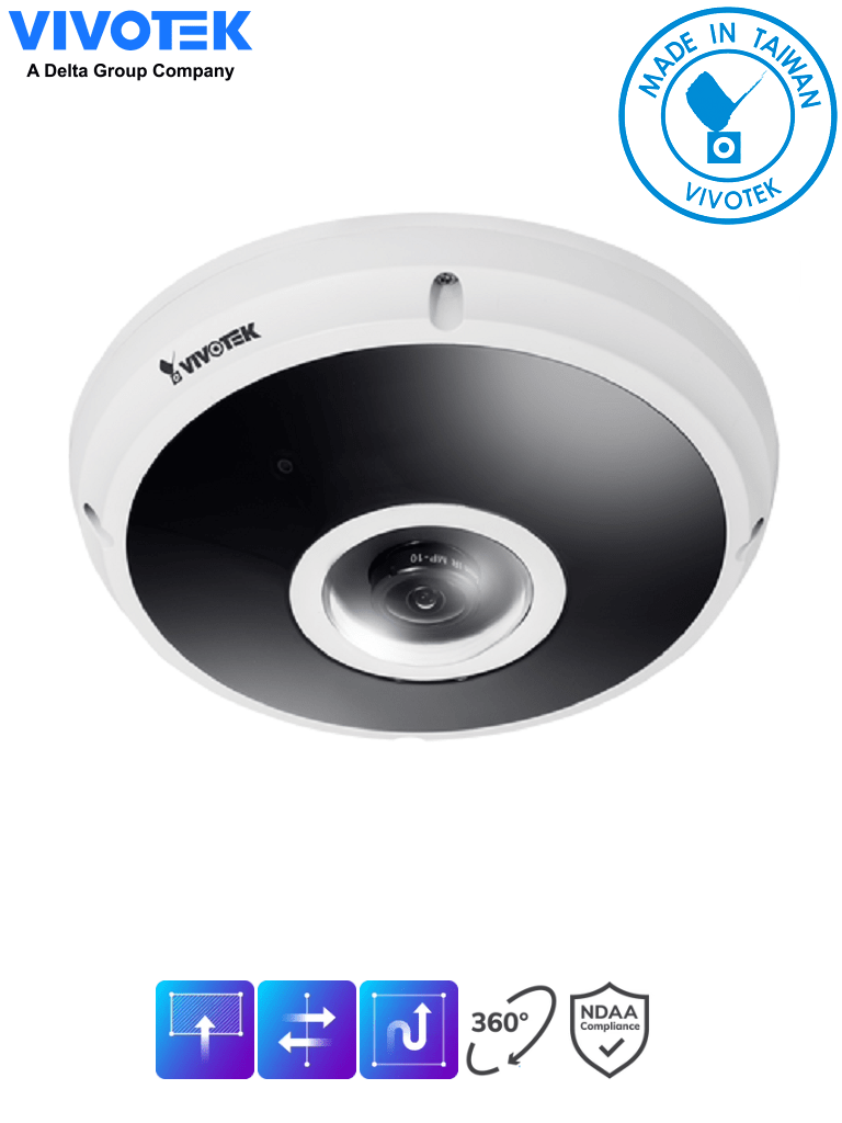 VIVOTEK FE931-EHV- Camara IP VORTEX Premium Series Fisheye exterior 12 Megapixeles Smart IR II 20mts WDR Pro Smart Motion Smart VCA Smart stream III Microfono integrado IP66 IK10 Nema4X SNV NDAA Almacenamiento Interno 512GB