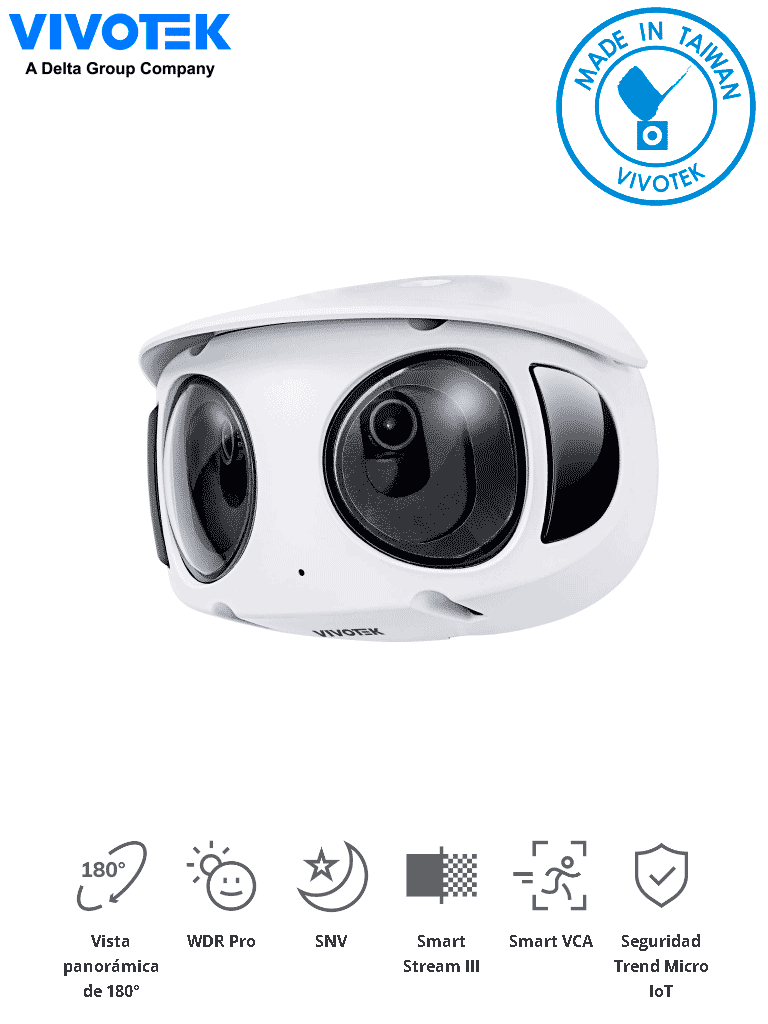 VIVOTEK MS9390-EHV-v2 - Cámara IP Panorámica Exterior 8 MP (4K) de 180° con IR 20m WDR Pro Visión SNV además micrófono integrado Smart Motion Trend Micro Smart Stream III y protección IP66/IK10 ONVIF Deep Search #TM #VIVA #TECNOWEEN #TW6