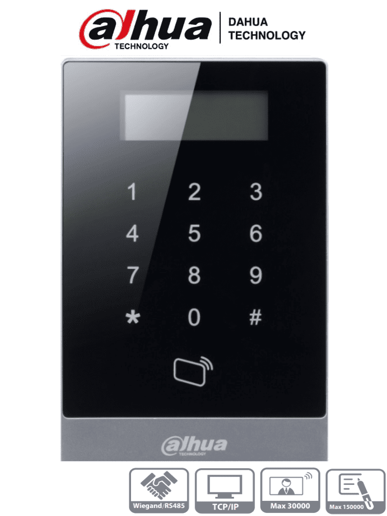 DAHUA ASI1201A-D- Teclado Touch para Control de Acceso con Paantalla LCD/ Lectora de Tarjetas ID/ Funcion Independiente/ 30 000 Usuarios/ 150 000 Registros/ Desbloqueo con Password y/o Tarjetas/ TCP/IP/ RS-485 y Wiegand/ Anti-passback/