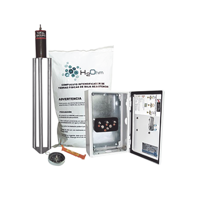 Kit Antivandalico de puesta a tierra de 45 A con Electrodo Filtro Acoplador y Compuesto H2Ohm.