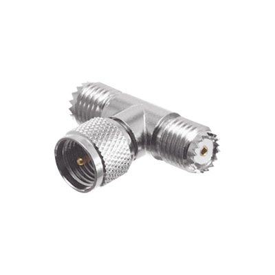 Adaptador en T de Conector Mini-UHF Macho a Doble Mini-UHF Hembra Níquel/ Plata/ Teflón.