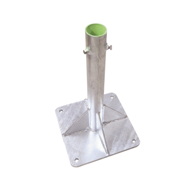 Base para Mástil Hasta 2" con Opresores Base de 30 x 30 cm y Tubo de 50 cm Ced. 30. Galv. Inmersión.