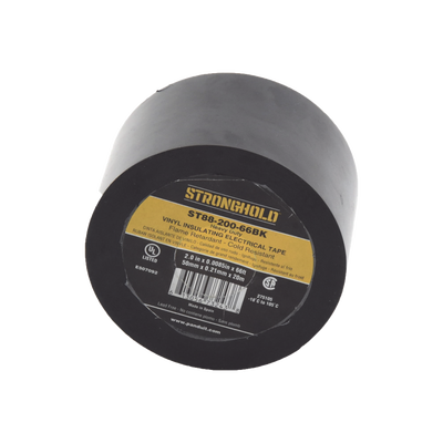 Cinta Eléctrica STRONGHOLD Para Aislar  de PVC  Trabajo Pesado Eléctrico (UV  abrasión  aceite  corrosión)  Grosor 0.21 mm (8.5 mil)  Ancho 50 mm  y 20 m Largo  Uso Int./Ext.  Color Negro. Superior a cinta Super 33