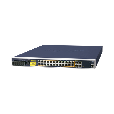 Switch PoE Industrial Capa 3 Con 24 Puertos PoE Gigabit 802.3af/at 4 Puertos SFP Compartidos 100 / 1000X Soporta temperaturas extremas de -40 ~ 75°C