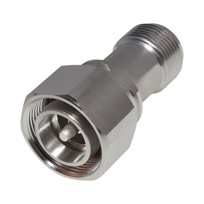 Adaptador en Línea de Conector 4.3-10 Macho a N Hembra Bronce Blanco/ Plata/ Teflón.