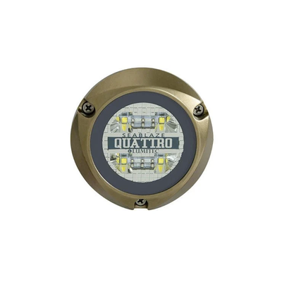 Luz led marina sumergible SeaBlaze Quattro emite luz de color blanco y azul de 2000 lúmenes fabricada en bronce naval con grado de protección IP68.
