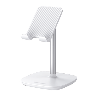 Soporte para Telefono Celular & Tablet / Ajustable de 5° a 45° / Base Antideslizante / Proteccion de Silicona / ABS / Amplia Compatibilidad con dispositivos de 4 a 7.9 / Color Blanco