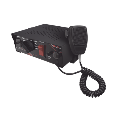 Sirena Vehicular de 100W de Potencia Con Switch Giratorio de 6 posiciones y Micrófono Integrado de Uso Rudo