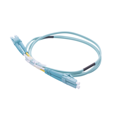 Jumper de Fibra Óptica Multimodo OM4 50/125 LC-LC OFNR (Riser) 2.0 mm Dúplex Aqua 1 metro