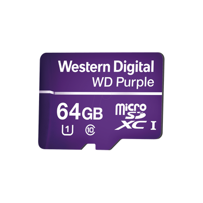 Memoria microSD de 64GB PURPLE Especializada Para Videovigilancia 10 VECES MAYOR DURACIÓN 3 AÑOS DE GARANTIA