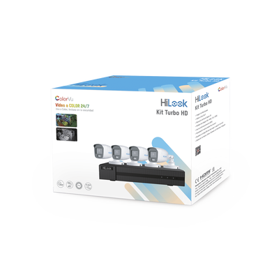 Kit TurboHD 1080p / DVR 4 Canales / 4 Cámaras Bala ColorVu con Micrófono Integrado / Fuente de Poder / Accesorios de Instalación