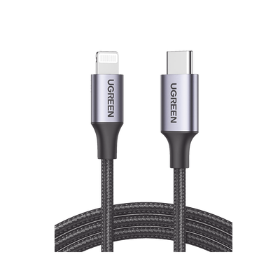 Cable USB-C a Lightning | 1 Metro | Certificado MFi | Carga Rápida 60W | 480 Mbps | Conector C94 | Adecuado para iPhone iPad y iPod | Protección Integrada | Caja de Aluminio | Nylon Trenzado | Color Negro.