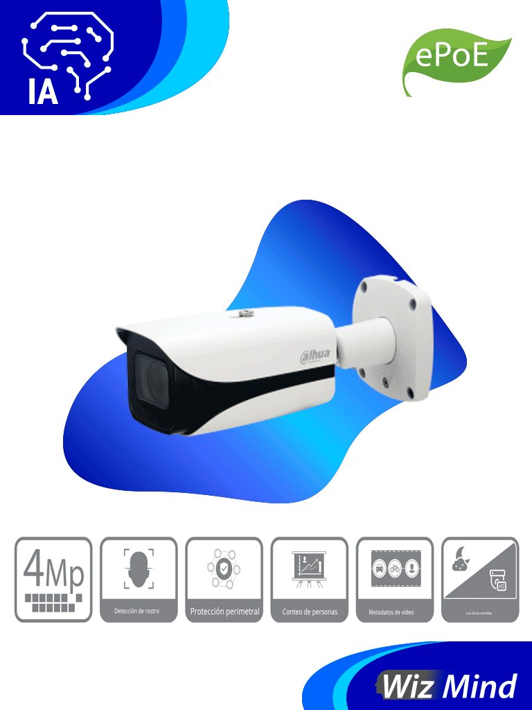DAHUA IPC-HFW5442EN-ZE-Cámara IP Bullet Resolución de 4 MP lente motorizado 2.7-12mm(ángulo 114°-47°)IR 60 m IA WizMind detección facial protección perimetral conteo de personas Starlight ePoE WDR 140 dB IK10 y E/S alarma/audio #MDIP #IMD